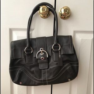 COACH Brown Leather Soho Flap Satchel Handbag